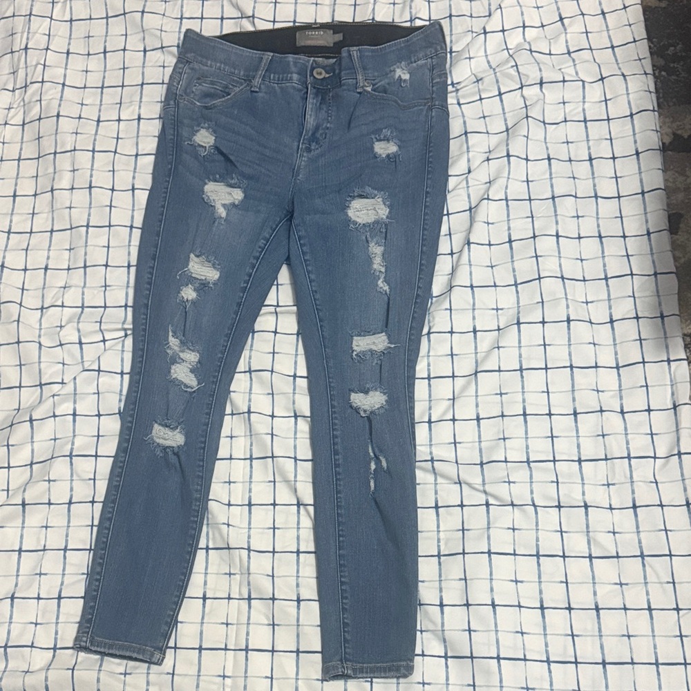 TORRID Light Blue Ripped Skinny Jeans